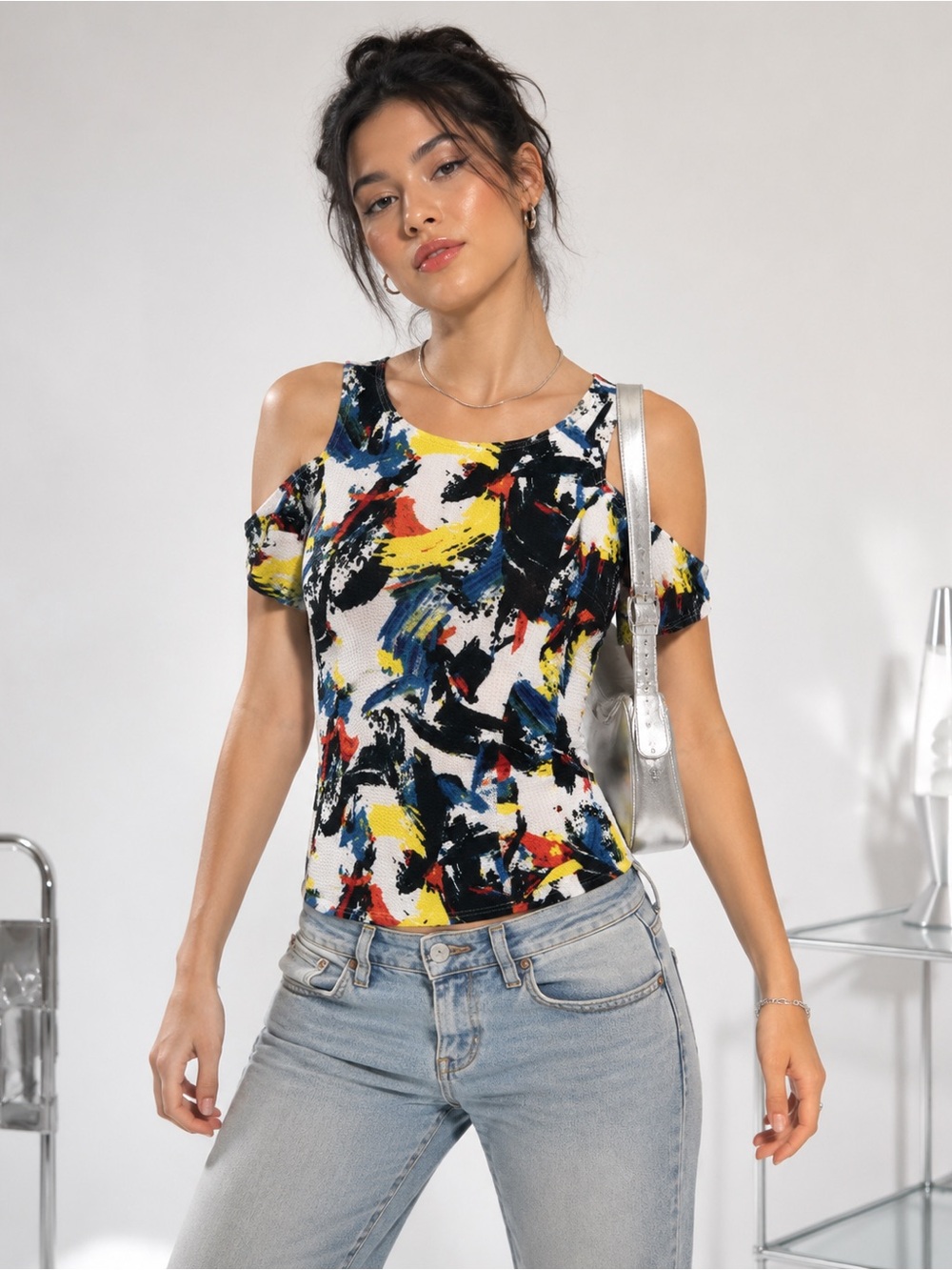 Marilyn Monroe Y2K Abstract Graffiti Cold Shoulder Top Size S